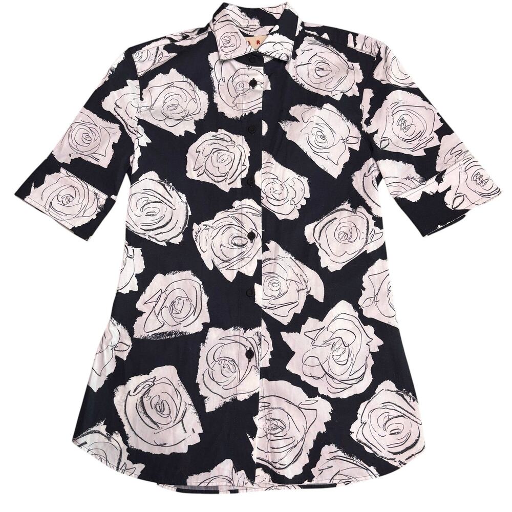 Marni SS25 Luna Heavy Poplin White Rose Print Shirt Women's IT38